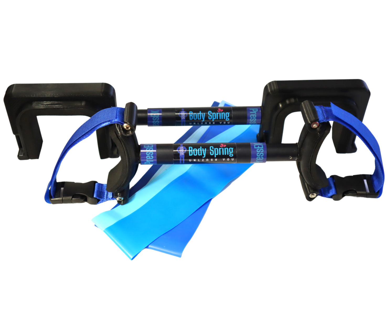 PressEX Kit by Body Spring used for fascial training, fasica stretching and release myofascial lines. Use our pressure point method along with the PressEX C and PressEX U bars to first release your feet. Then try our popular SI joint release of the latteral line and spiral line