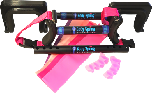 Fascia Exercise Kit - PressEX PRO kit by Body Spring. PressEX C Bar is great for thoracolumbar fascia release and myofascial stretching of the SI joint, sacroillac joint up to the neck and head